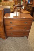 SMALL 19TH CENTURY MAHOGANY THREE DRAWER CHEST WITH RINGLET HANDLES, 79CM WIDE