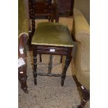 VICTORIAN MAHOGANY FRAMED AND GREEN VELOUR UPHOLSTERED ARMCHAIR, 70CM WIDE