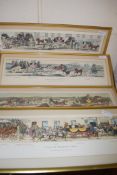 SET OF FOUR COLOURED COACHING PRINTS "A TRIP TO BRIGHTON", GILT FRAMED AND GLAZED, 63CM WIDE