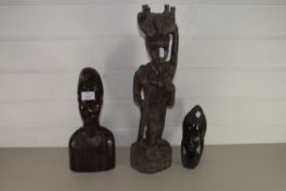 CARVED AFRICAN TRIBAL ART HEADS