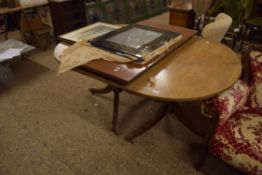 MAHOGANY OVAL TWIN PEDESTAL EXTENDING DINING TABLE, 150CM WIDE, UNEXTENDED, TOGETHER WITH ONE