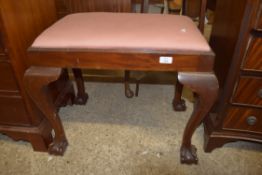 EARLY 20TH CENTURY MAHOGANY FRAMED STOOL RAISED ON CABRIOLE LEGS WITH BALL AND CLAW FEET SET WITH