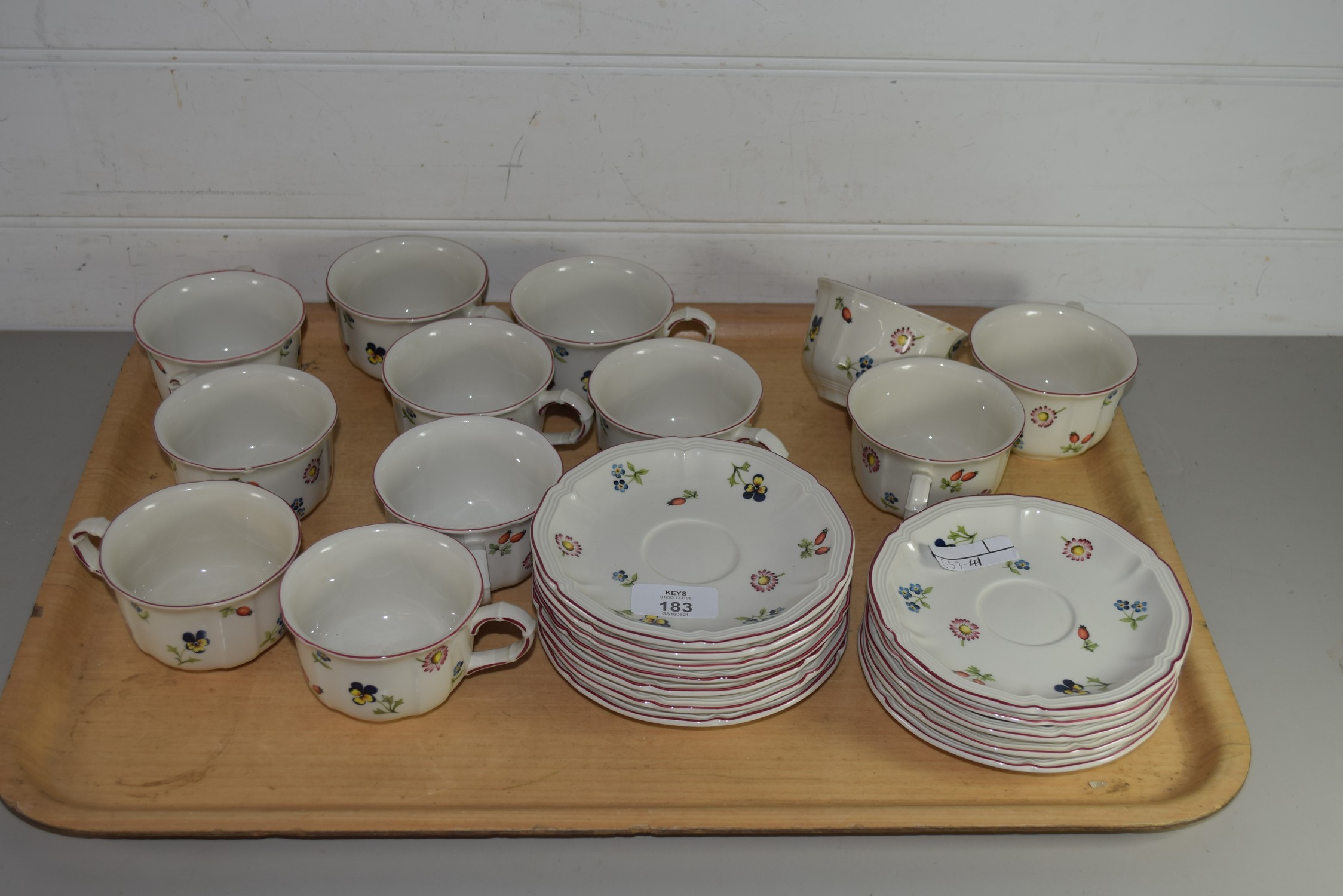 TRAY CONTAINING PART TEA SET BY VILLEROY & BOCH IN THE PETITE FLEUR PATTERN