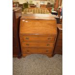 EDWARDIAN MAHOGANY AND INLAID BUREAU WITH FITTED INTERIOR AND THREE DRAWER BASE, 76CM WIDE