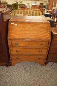 EDWARDIAN MAHOGANY AND INLAID BUREAU WITH FITTED INTERIOR AND THREE DRAWER BASE, 76CM WIDE