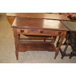 LATE 19TH CENTURY AMERICAN WALNUT SIDE TABLE WITH TWO SMALL DRAWERS AND ONE DUMMY DRAWER OVER TURNED