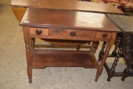 LATE 19TH CENTURY AMERICAN WALNUT SIDE TABLE WITH TWO SMALL DRAWERS AND ONE DUMMY DRAWER OVER TURNED