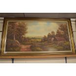 LARGE MODERN CANVAS OF A COTTAGE SCENE, LANDSCAPE BACKGROUND