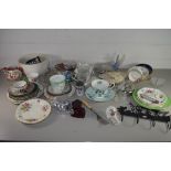 TRAY CONTAINING MIXED CERAMICS, JAPANESE CUPS, SAUCERS AND ROYAL ALBERT LEONORA CUP AND SAUCER ETC