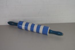 CORNISH TYPE BLUE AND WHITE ROLLING PIN