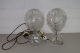 TWO GLASS TABLE LAMPS