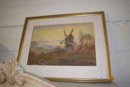 LATE 19TH CENTURY BRITISH SCHOOL, STUDY OF A WINDMILL, WATERCOLOUR, INDISTINCTLY SIGNED, GILT
