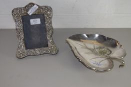 SILVER METAL PHOTO FRAME IN ART NOUVEAU STYLE WITH PEACH SHAPED METAL DISH