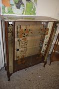 MID-CENTURY CHINA DISPLAY CABINET WITH FLORAL DECORATED DOORS, 91CM WIDE