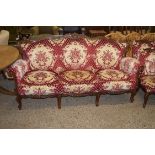 20TH CENTURY CONTINENTAL THREE SEATER SOFA TOGETHER WITH A PAIR OF ACCOMPANYING ARMCHAIRS AND PAIR