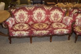 20TH CENTURY CONTINENTAL THREE SEATER SOFA TOGETHER WITH A PAIR OF ACCOMPANYING ARMCHAIRS AND PAIR