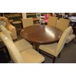 MODERN MAHOGANY FINISH EXTENDING OVAL DINING TABLE AND SIX UPHOLSTERED CHAIRS, TABLE 159CM WIDE