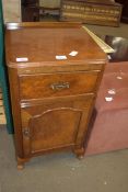 BURR WOOD VENEERED ONE DRAWER ONE DOOR BEDSIDE CABINET, 40CM WIDE