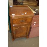 BURR WOOD VENEERED ONE DRAWER ONE DOOR BEDSIDE CABINET, 40CM WIDE