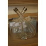 CLEAR GLASS DOUBLE SIDED OIL BOTTLE WITH SILVER COLLAR (A/F)