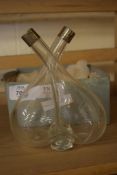 CLEAR GLASS DOUBLE SIDED OIL BOTTLE WITH SILVER COLLAR (A/F)