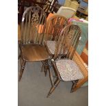 PAIR OF WHEEL BACK KITCHEN CHAIRS PLUS ANOTHER SIMILAR (3)