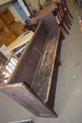 LARGE VICTORIAN STAINED PINE CHURCH PEW, 200CM WIDE