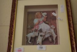 3D CUT OUT PICTURE OF A GIRL WITH PUPPIES, 6CM HIGH, FRAMED