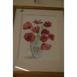 POPPIES WATERCOLOUR, FRAMED AND GLAZED, 53CM HIGH