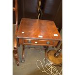 SMALL MAHOGANY VENEERED DROP LEAF OCCASIONAL TABLE ON SWEPT LEGS WITH BALL AND CLAW FEET, 46CM WIDE