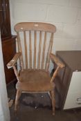 19TH CENTURY ELM SEATED STICK BACK WINDSOR CHAIR, 105CM HIGH