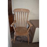 19TH CENTURY ELM SEATED STICK BACK WINDSOR CHAIR, 105CM HIGH