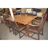 LARGE REFECTORY TYPE DINING TABLE WITH SIX ACCOMPANYING LEATHER UPHOLSTERED OAK DINING CHAIRS, TABLE