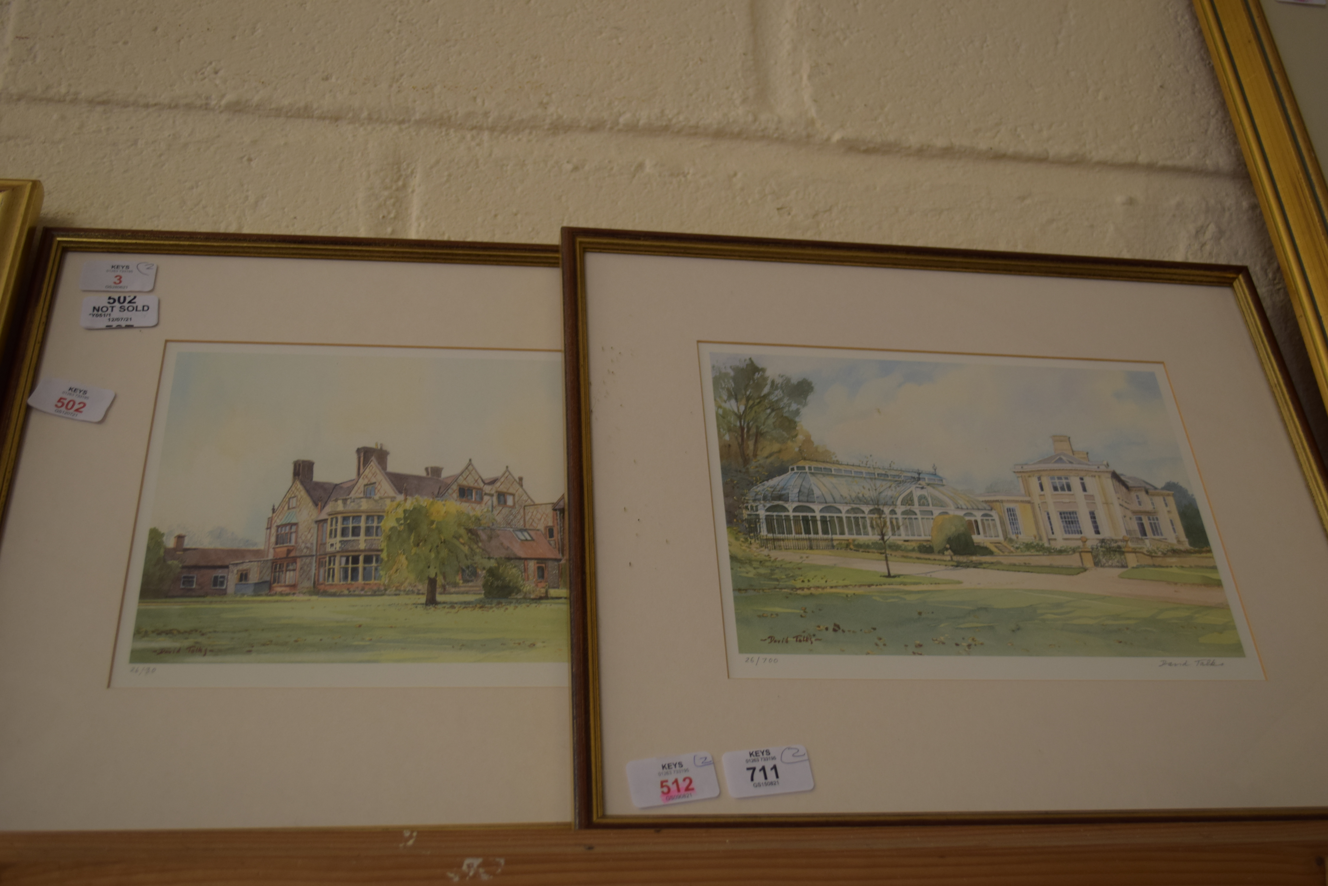 TWO PRINTS AFTER DAVID TALKS, BOTH OF COUNTRY HOUSES, FRAMED AND GLAZED
