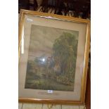 19TH CENTURY COLOURED PRINT "THE VALLEY FARM", FRAMED AND GLAZED, 72CM HIGH