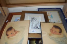 FOUR FRAMED PICTURES VARIOUS INCLUDING LILIAN ROWLES STUDY OF SLEEPING BABIES