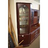 MODERN MAHOGANY EFFECT CORNER DISPLAY CABINET, 183CM HIGH