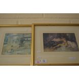 TWO COLOURED PRINTS AFTER WILLIAM RUSSELL FLINT, TOGETHER WITH A FURTHER SMALL WATERCOLOUR STUDY