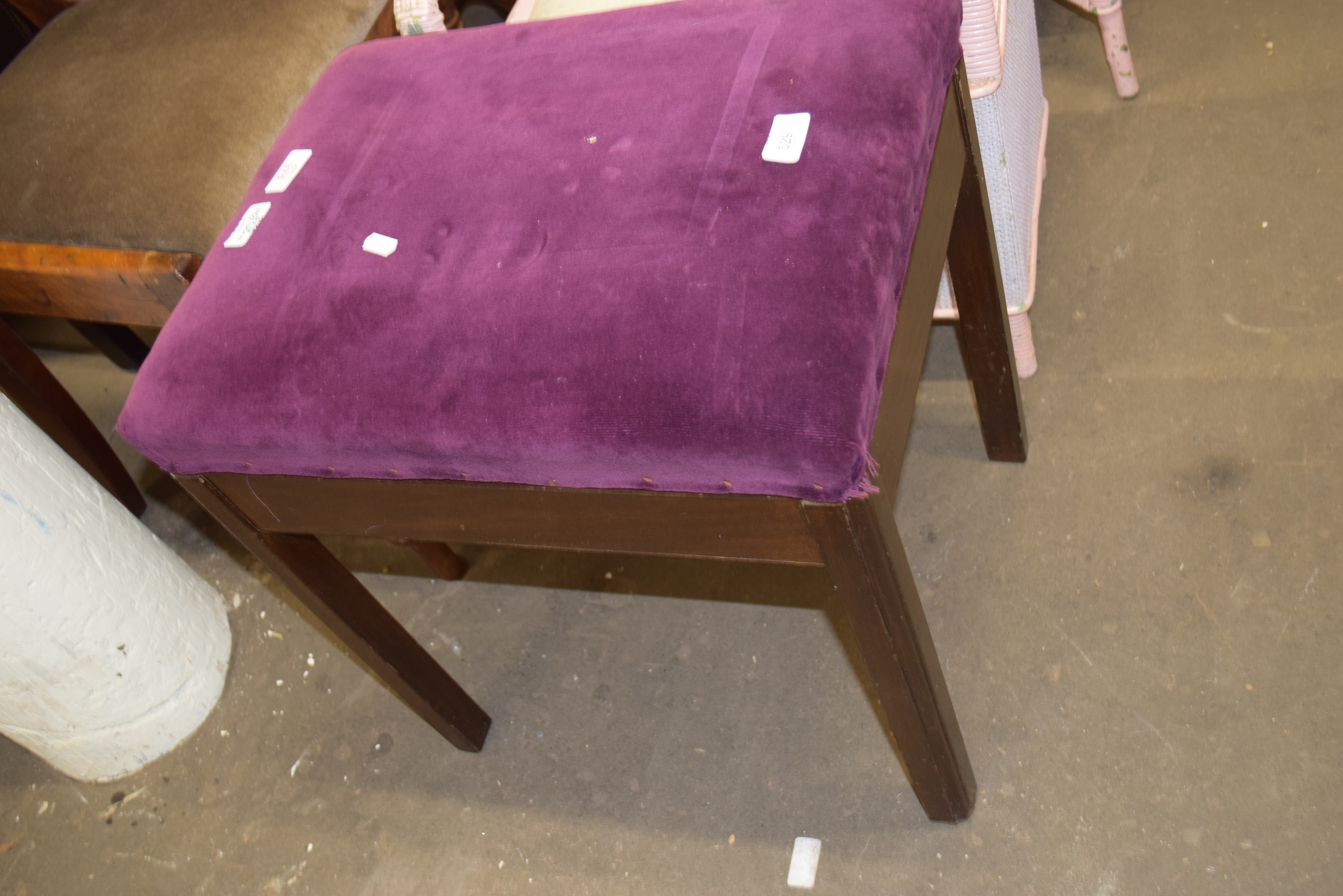 RECTANGULAR STOOL WITH PURPLE UPHOLSTERED TOP, 50CM WIDE