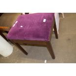 RECTANGULAR STOOL WITH PURPLE UPHOLSTERED TOP, 50CM WIDE