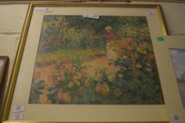 COLOURED PRINT AFTER CLAUDE MONET, 64CM WIDE, FRAMED AND GLAZED