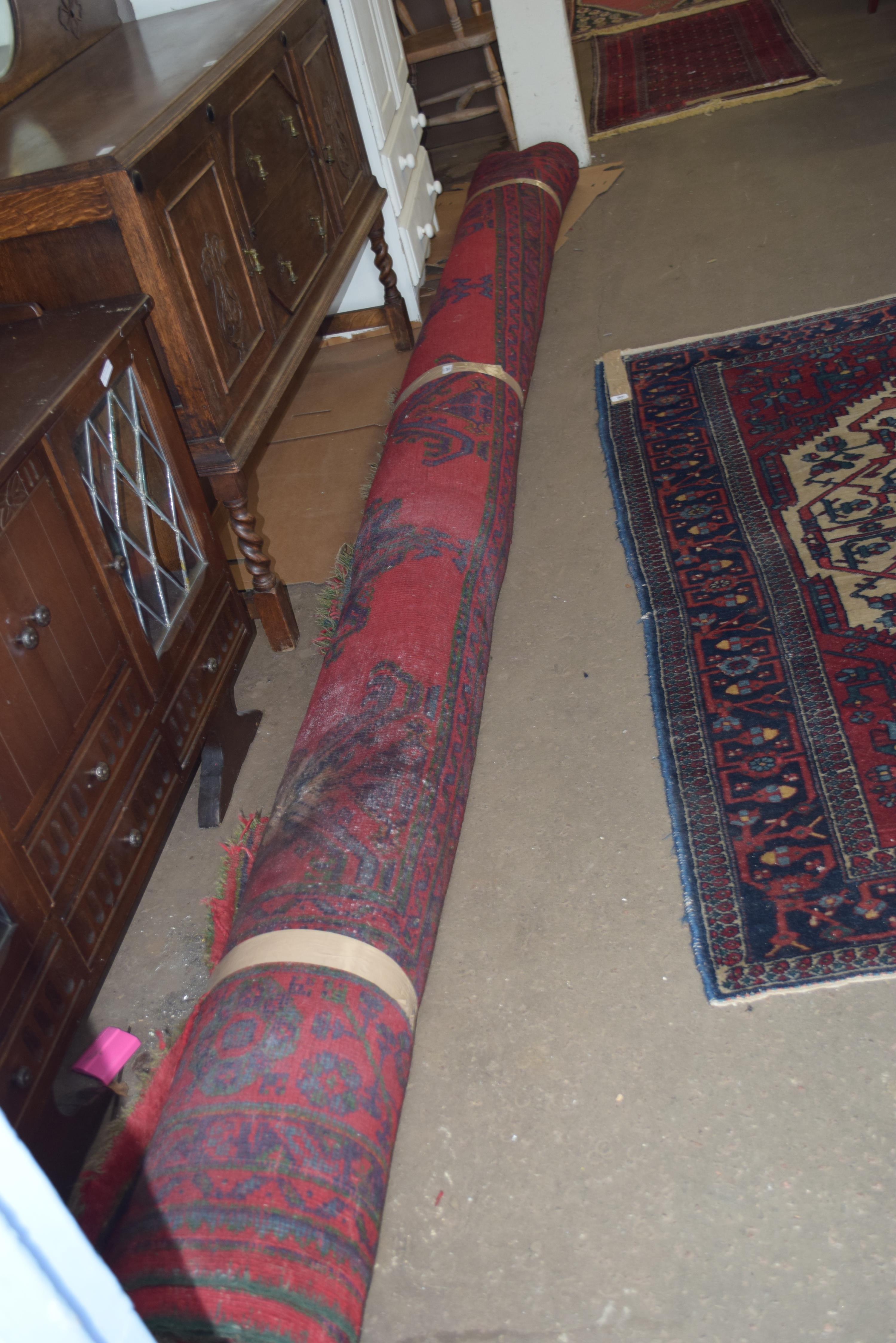 LARGE TURKISH RED GROUND FLOOR RUG, APPROX 380CM WIDE