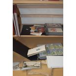 MIXED LOT: ALBUM CIGARETTE CARDS TOGETHER WITH AN ALBUM OF POSTCARDS, TWO STOCK BOOKS OF GREAT