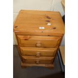 MODERN PINE THREE DRAWER BEDSIDE CABINET, 44CM WIDE