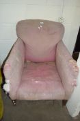 19TH CENTURY PINK UPHOLSTERED ARMCHAIR, SOLD FOR RE-UPHOLSTERY, 76CM HIGH