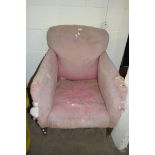 19TH CENTURY PINK UPHOLSTERED ARMCHAIR, SOLD FOR RE-UPHOLSTERY, 76CM HIGH