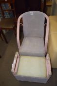 LLOYD LOOM STYLE PINK PAINTED CHAIR AND STOOL (2)