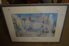 COLOURED PRINT, HOTEL LANCASTER, PARIS, FRAMED AND GLAZED, 68CM WIDE