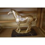 SILVERED FINISH MODEL OF A HORSE ON POLISHED MARBLE PLAQUE MARKED "SIR PERCY HOTSPUR"