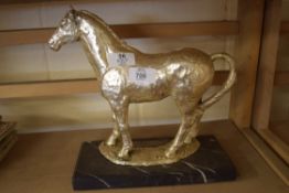SILVERED FINISH MODEL OF A HORSE ON POLISHED MARBLE PLAQUE MARKED "SIR PERCY HOTSPUR"